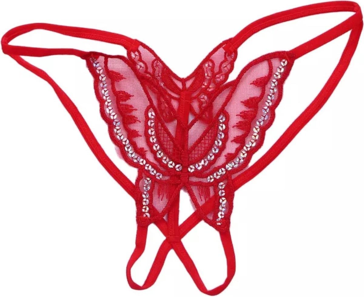 New Age Devi - "Rode, Sexy Slip met Open Kruis - Vlinder String - Erotische Lingerie - Sexy String - Pikant Slipje" — afbeelding 1