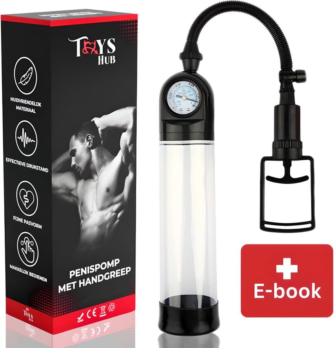 Toys Hub® Penispomp met Handgreep & 2 Penisringen - Gratis Ebook - Trekmechanisme – Penis Vergroter – Barometer Display - Sex Toys voor Mannen – 20CM — afbeelding 1