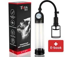 Toys Hub® Penispomp met Handgreep & 2 Penisringen - Gratis Ebook - Trekmechanisme – Penis Vergroter – Barometer Display - Sex Toys voor Mannen – 20CM