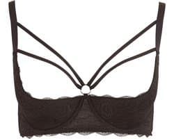 Cottelli Plus Size –  Kanten Riem Top Beha met Licht Gevoerde Open Cups en Stijlvolle Buste Ring – Maat 95F – Zwart
