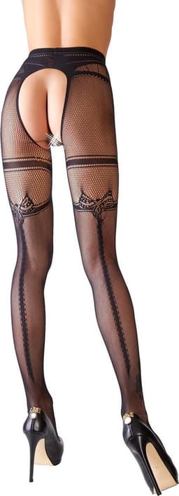 Cottelli Collection – Hold Up Kousen met Open Kruis voor Gemakkelijk Toegang -Maat S/M - Zwart — thumbnail 6