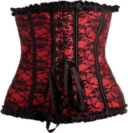 Scarlet Seduction Kanten Korset & String - Zwart/Rood — thumbnail 4