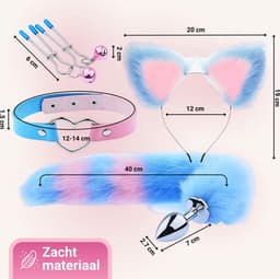 Intenz® - Buttplug Set 4-delig - Foxtail buttplug - Sex toys voor koppels - Staart - Blauw/Roze — thumbnail 2