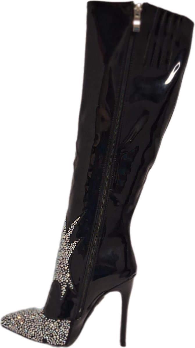RUON-EROTISCH HOGE LAKLAARS MET MARCESITE-NAALDHAK-BLACK-37 — afbeelding 1
