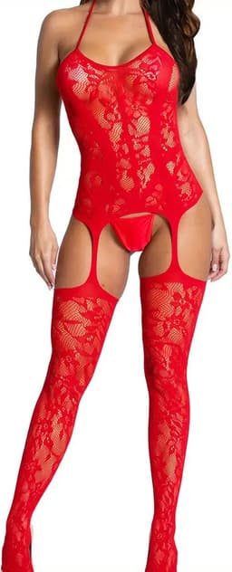 Erotische Lingerieset I Sexy Lingerie Set I Sexy Kanten Body I Erotische Body I Open Kruis I One Size I Rood — thumbnail 4