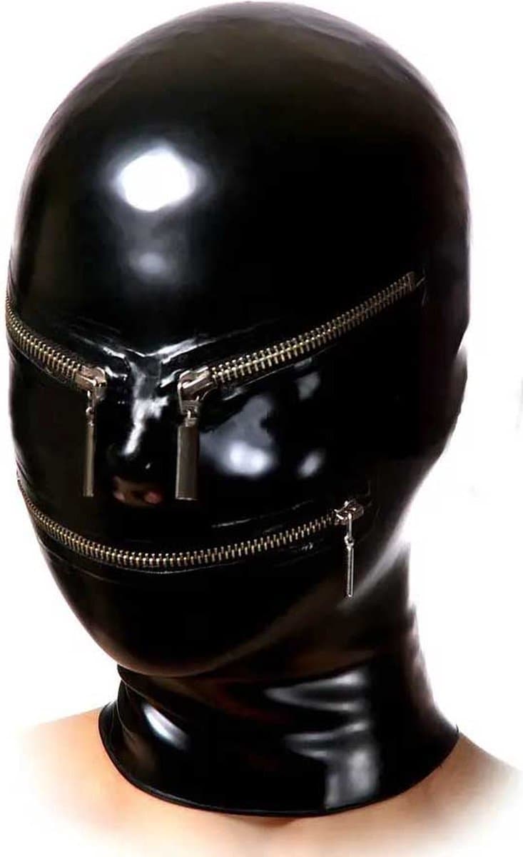 Latex seks masker - BDSM - 100 % Latex - 0,45MM Dik - Rits ogen en mond - S/M — afbeelding 1