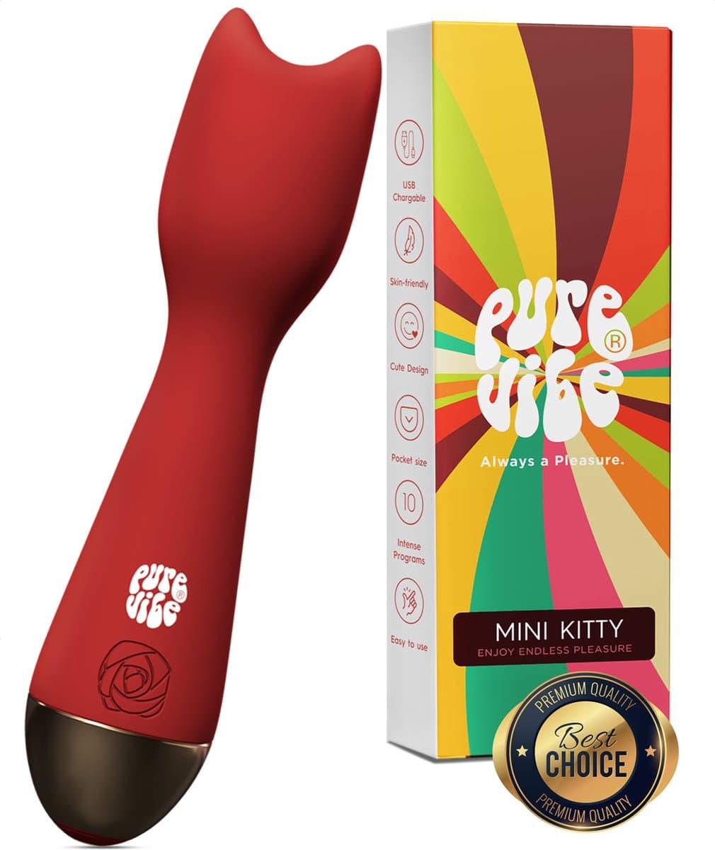 PureVibe® Mini Kitty Clitoris Stimulator en Vibrator - Stil & Discreet - Vibrators voor Vrouwen - Seksspeeltjes - Sex Toys voor vrouwen en koppels - Bordeaux Rood — afbeelding 1