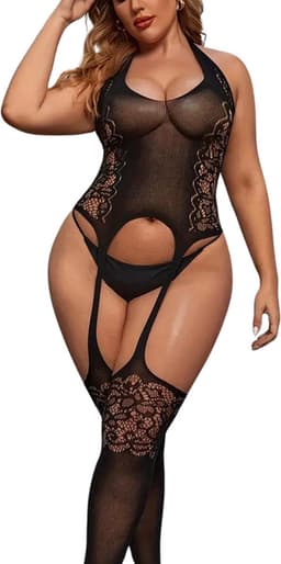 LekkerStout Plus Size Body met Jarretels - Zwart - Sexy Lingerie | M-XL | ( LS017 ) — thumbnail 2