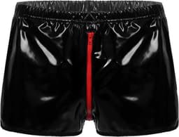 Glanzende boxershort kunstleder - Leer - Ritssluiting open kruis - Latex look - Porno BDSM Kleding - Erotiek - Short - Kort broekje — thumbnail 6