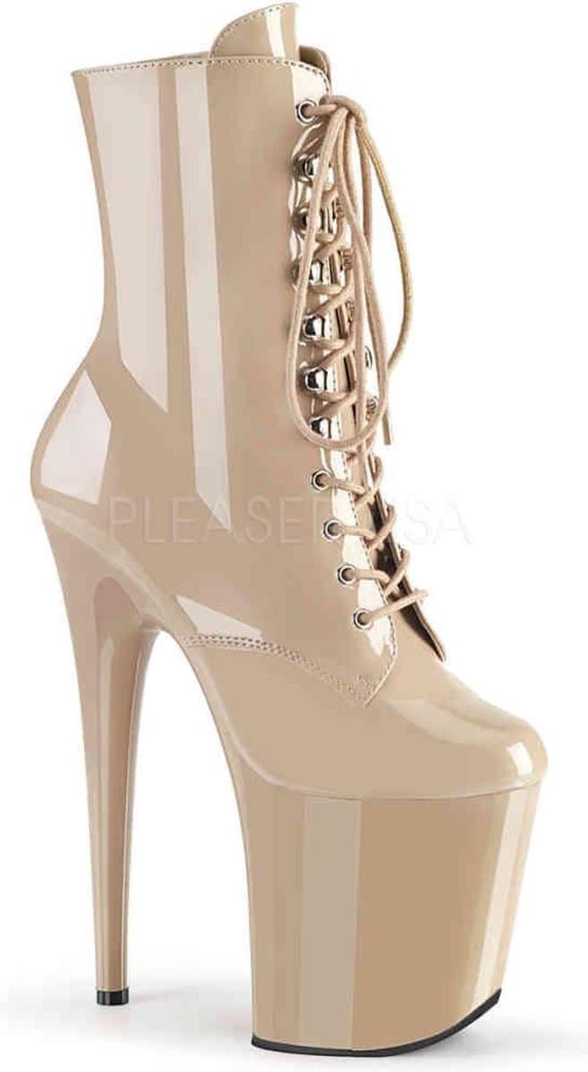 Pleaser - FLAMINGO-1020 Plateau Laarzen, Paaldans schoenen - Paaldans schoenen - 38 Shoes - Creme — afbeelding 1
