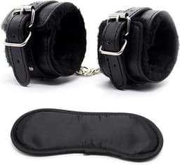 Handboeien - Pluche handboeien - Handboeienset - Zwart - Met oogmasker - Erotiek - Sexspeeltjes - BDSM — thumbnail 1