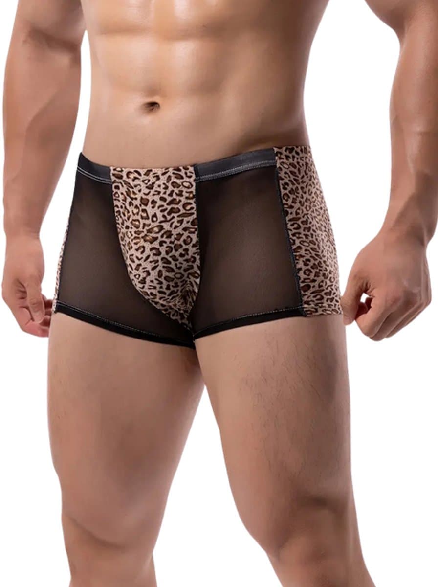 LekkerStout Luipaard Boxershort - Mesh - Bruin - Sexy Herenlingerie | M | ( LS271 ) — afbeelding 1