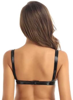 Sexy mini top halve cup - Leder Wetlook - Latex look - Verstelbare bandjes - Erotische beha — thumbnail 5