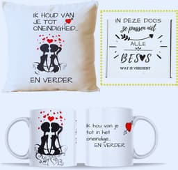 Romantisch Geschenkset: Kussen En Beker - Inclusief Vulling (35 x 35 Cm) — thumbnail 1
