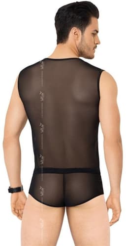 Wetlook heren shirt en slip met netstof details zwart M/L — thumbnail 3