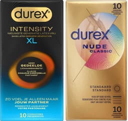 Durex - 20 stuks Condooms - Intensity XL Nieuwste generatie ultradun, gedeelde lichaamswarmte 10st - Nude Huid op Huid gevoel 10st - Voordeelverpakking — thumbnail 1