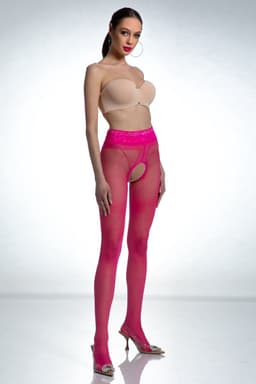 Panty Open Kruis - 30 Denier - Magenta - Maat: L/XL - Model: Lace - Merk: Amour — thumbnail 5