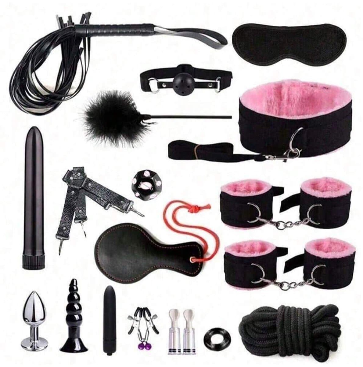 Oneay BDSM bondage 19-delige set, hoogwaardige seksspeelgoedset voor stellen, SM-set voor volwassenen, anale inserter voor man en vrouw, penisring, handboeien bondage SM-set, seksspeelgoed — afbeelding 1