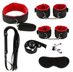 Oneay BDSM Set 7-delig – Bondage Set met Handboeien, Gag Ball & Zweep – SM Speeltjes voor Koppels – Beginners Bondage Kit – Verstelbaar & Comfortabel – Erotisch Cadeau voor Hem & Haar - Rood — thumbnail 1