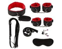 Oneay BDSM Set 7-delig – Bondage Set met Handboeien, Gag Ball & Zweep – SM Speeltjes voor Koppels – Beginners Bondage Kit – Verstelbaar & Comfortabel – Erotisch Cadeau voor Hem & Haar - Rood