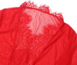 Zeloria Lange Mesh Kimono met Kant – Transparante Lingerie Robe met Ceintuur – Rood– XL/XXL — thumbnail 9