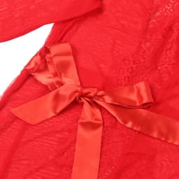 Zeloria Lange Mesh Kimono met Kant – Transparante Lingerie Robe met Ceintuur – Rood– XL/XXL — thumbnail 5