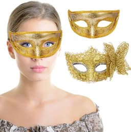 Masquerade Masks - 2pcs Lace Venetian Party Eye Mask - Halloween Costume Mask - Classic Mardi Gras Mask voor Stellen - Vrouwen en Mannen — thumbnail 7