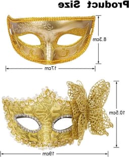 Masquerade Masks - 2pcs Lace Venetian Party Eye Mask - Halloween Costume Mask - Classic Mardi Gras Mask voor Stellen - Vrouwen en Mannen — thumbnail 8
