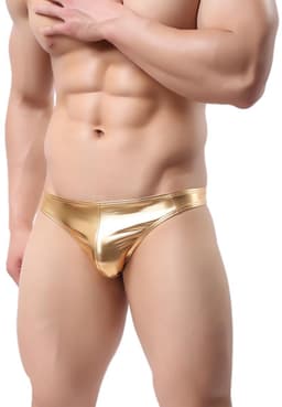 Dailygoods - Glanzende herentanga - Sexy T-back string - Laag metalen accent - Zwart/goud/zilver - Clubwear ondergoed - Geschikt voor rave-party's - C — thumbnail 4