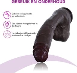 JustFun Realistische Dildo - 22.8 CM - Met Zuignap - Soft Liquid Siliconen - 4.8 cm Diameter - Sex Toys voor Mannen & Vrouwen - Zwart — thumbnail 4