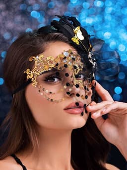 Vederachtige Gouden Masker voor Dames - Venetiaans Feestmasker voor Carnaval en Prom, Elegante Oogmasker voor Verkleedpartijen — thumbnail 5