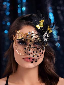 Vederachtige Gouden Masker voor Dames - Venetiaans Feestmasker voor Carnaval en Prom, Elegante Oogmasker voor Verkleedpartijen — thumbnail 2