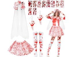 Dailygoody - Zombie bruid kostuum - Halloween kostuum - Angstaanjagende look - Witte tutu rok - Dode bruid - Perfect voor Halloween - Inclusief sluier
