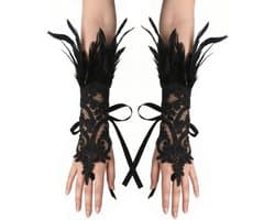 Kanten handschoenen - Vingerloos - Cosplay en theater - Lange mouwen - 36 cm - Zwart