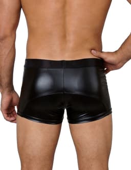 Sexy Heren Boxer Lederlook met Dubbele Rits - PU Wetlook Open Kruis Boxershort Mannen - Fetish & Clubwear - Maat L — thumbnail 2