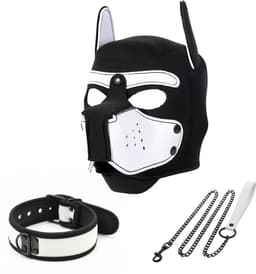 Honden Masker Set - Zwart & Wit - Masker, Halsband en Riem - Puppy Play - BDSM Roleplay & Cosplay - Unisex - Sex Speeltjes Toys - Erotiek - Bondage Masker - OneSize — thumbnail 1
