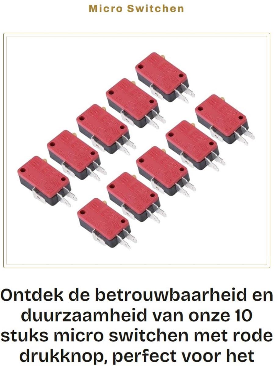 Dailygoods- Micro Switch - 10 Stuks - Hoge Sensitiviteit - Drie Pinnen - Betrouwbaar - Lange Levensduur - Compatibel met Arcade Knoppen - Drukknop — afbeelding 1
