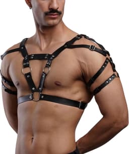 Sexy Heren Harnas Bovenlichaam – Verstelbaar Bondage Harnas - Kunstleer met Ringen – One Size - Erotiek & Bondage - Riem Voor Mannen - BDSM Sex Toys — thumbnail 3