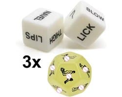 3x Sex dobbelstenen - Sex dice - Erotische dobbelstenen - Erotiek dobbelstenen - Romantische dobbelstenen - Erotiek spel - Erotic dice - Glow in the dark - Jonyx