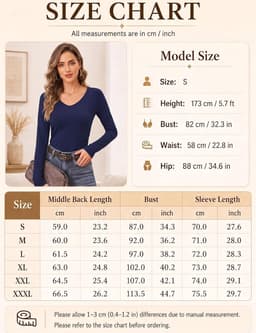 Thermisch T-shirt voor dames, lange mouwen, V-hals, elastisch, met duimgaten, sporttop voor de winter, voor hardlopen en fitness — thumbnail 5