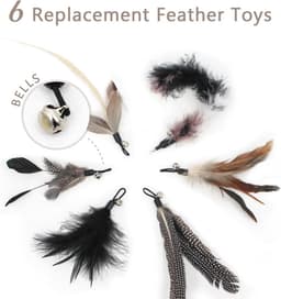 6 stuks kattenspeelgoed veren - reserveveren voor kattenhengel, veren met belletjes, speelgoed voor katten, zwart — thumbnail 4