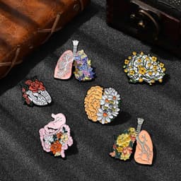 6 stuks menselijk orgaan met bloem emaille pin hart hersenen broches reversspeldjes Halloween nieuwigheid badges broche pin set voor hoeden kleding tassen sieraden knutselen past mannen vrouwen — thumbnail 3