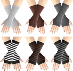 Handschoenen voor vrouwen pols met duimgat winter warme rekbare halve vinger handschoenen voor vrouwen mannen zwart paars brede streep — thumbnail 2