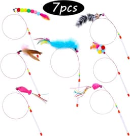 7 stuks, kattenhengel met veren, interactief kattenspeelgoed, kattenhengel met hanger, veer bel, kattenspeelgoedset voor kittens en katten — thumbnail 2