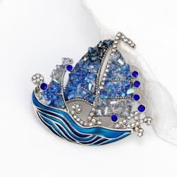 Zeilboot Broche Blauwe Emaille Golven Kristallen Speld voor Vrouwen Opvallend Hangertjes Cadeaus Pakken Truien Nautische Accessoires — thumbnail 5
