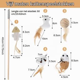 5 stuks interactief kattenspeelgoed met veer en houten handvat — thumbnail 2