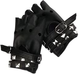 Vingerloze bikerhandschoenen, punk-handschoenen, vingerloos met klinknagels, leren handschoenen voor Halloween - ShopVlot — thumbnail 1