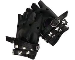 Vingerloze bikerhandschoenen, punk-handschoenen, vingerloos met klinknagels, leren handschoenen voor Halloween - ShopVlot