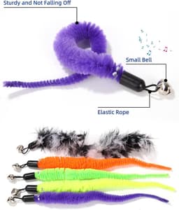 14 stuks kattenspeelgoed met veren, interactief kattenspeelgoed, veer, kattenvissen, stabiel met 2 schaalbare staven en 12 veren speelgoed met bellen voor kittens en katten — thumbnail 3