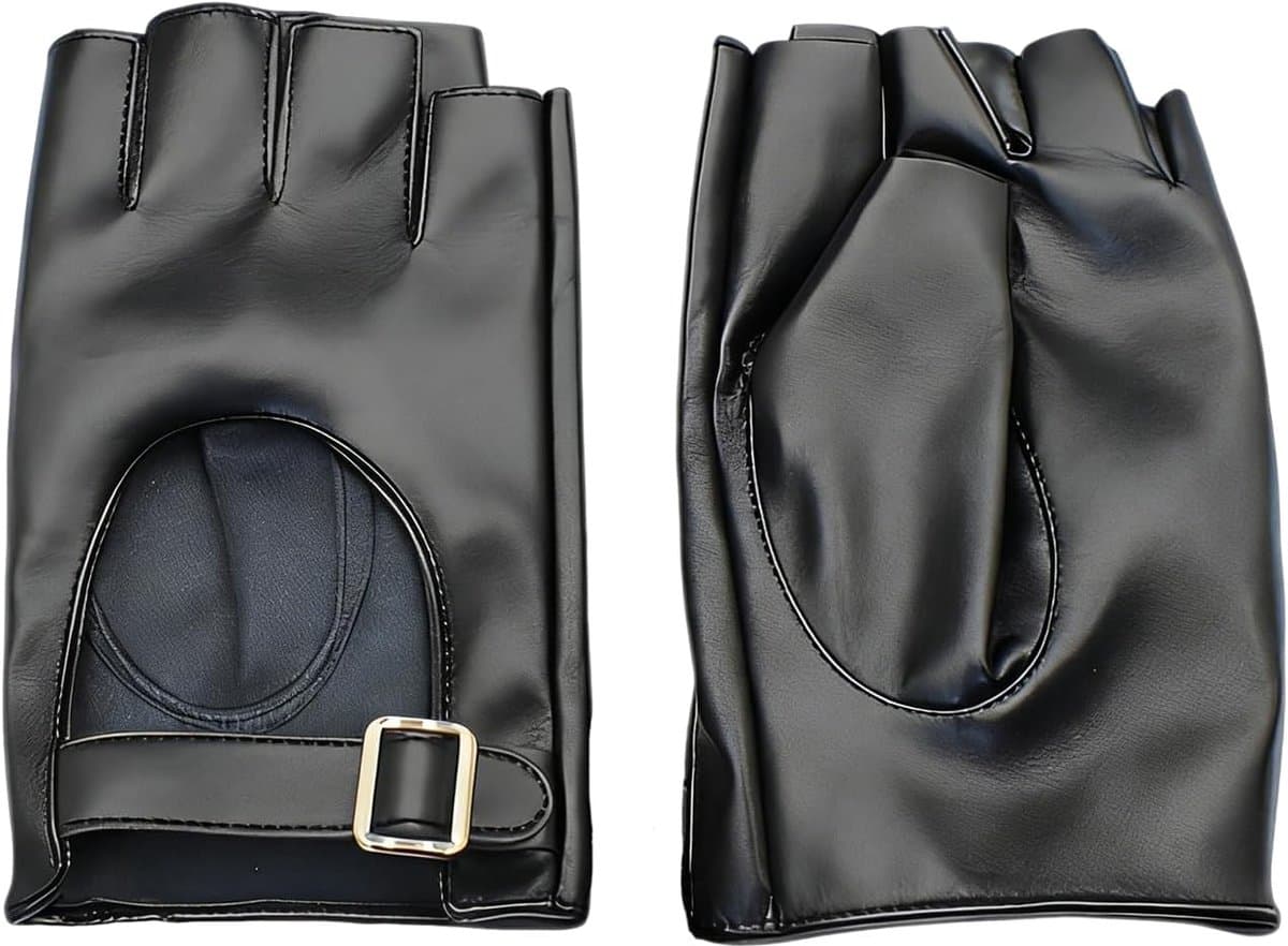 Handschoenen voor heren en dames, van zwart kunstleer, vingerloze wanten voor rijden en fietsen, punk rock-stijl, accessoires voor cosplay en fitnessstudio, dubbelzijdige bescherming — afbeelding 1